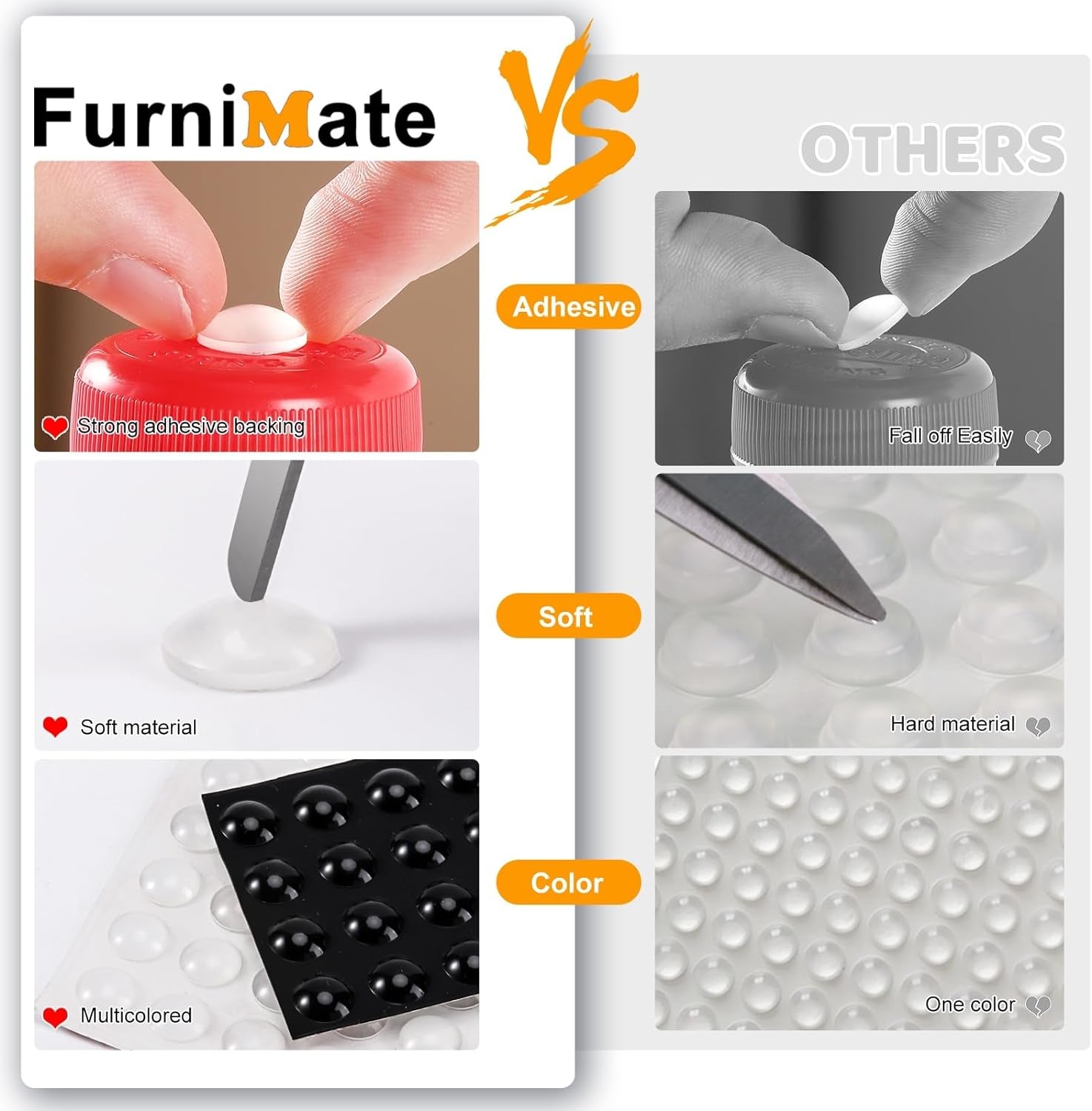 Cabinet Door Bumper, Cabinet Bumpers Clear Rubber Stoppers 120PCS 3/8 Inch | Cabinet Stoppers, Cupboard Drawer Picture Frame Bumpers, Sound Dampening, Clear and Black