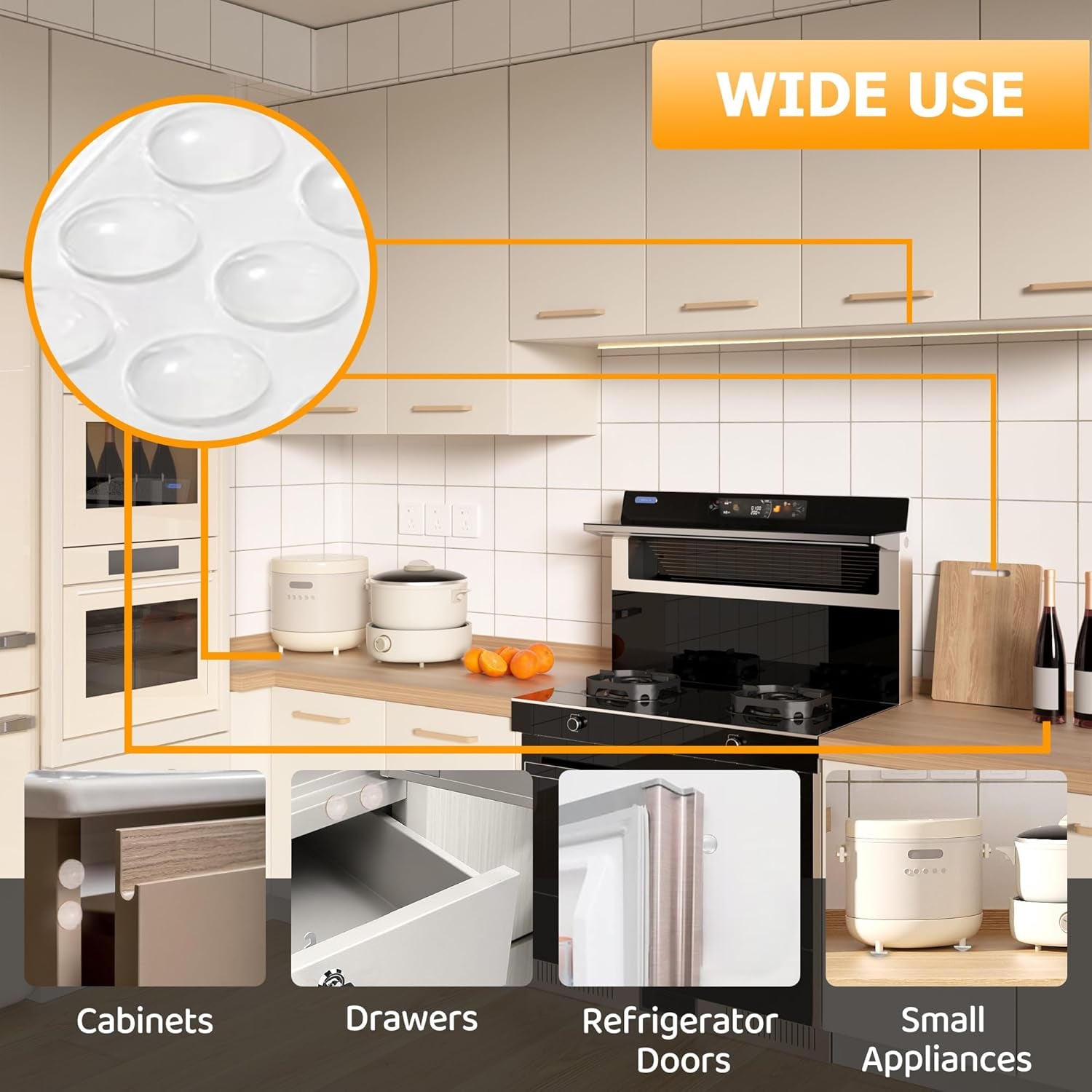 Cabinet Door Bumper, Cabinet Bumpers Clear Rubber Stoppers 120PCS 3/8 Inch | Cabinet Stoppers, Cupboard Drawer Picture Frame Bumpers, Sound Dampening, Clear and Black