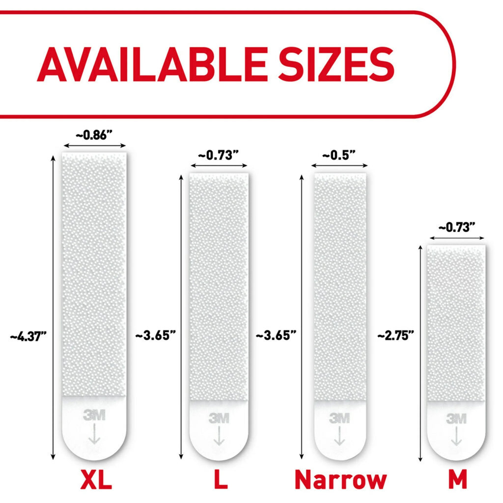 Narrow Picture Hangers, Holds 10 Lb, White, 4 Pairs Adhesive Strips