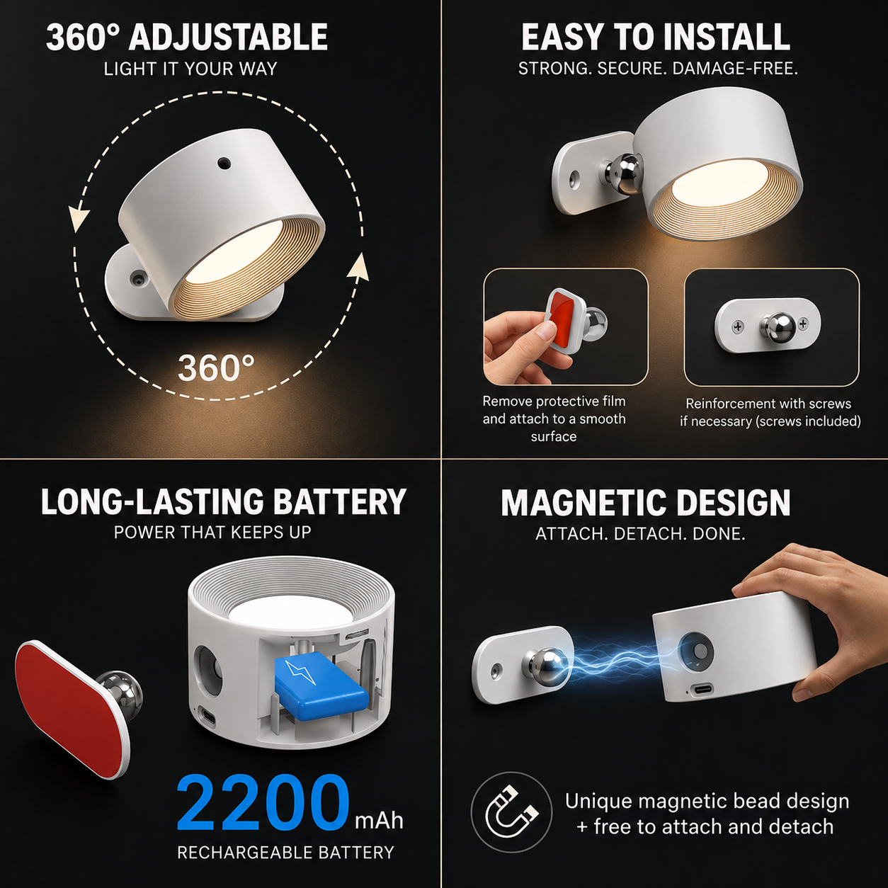 No-Drill LED Wall Sconce Set (3-Pack) — Rechargeable, Remote-Controlled, Renter-Friendly