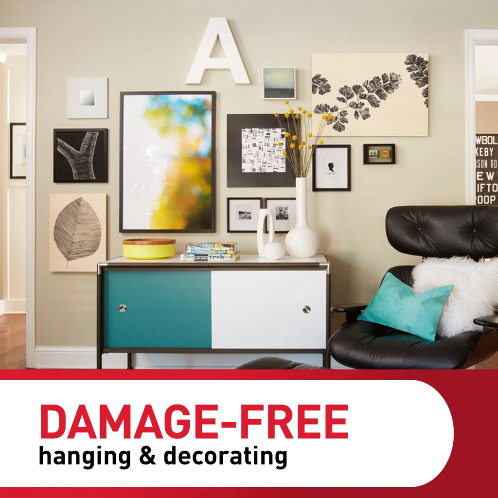 Narrow Picture Hangers, Holds 10 Lb, White, 4 Pairs Adhesive Strips