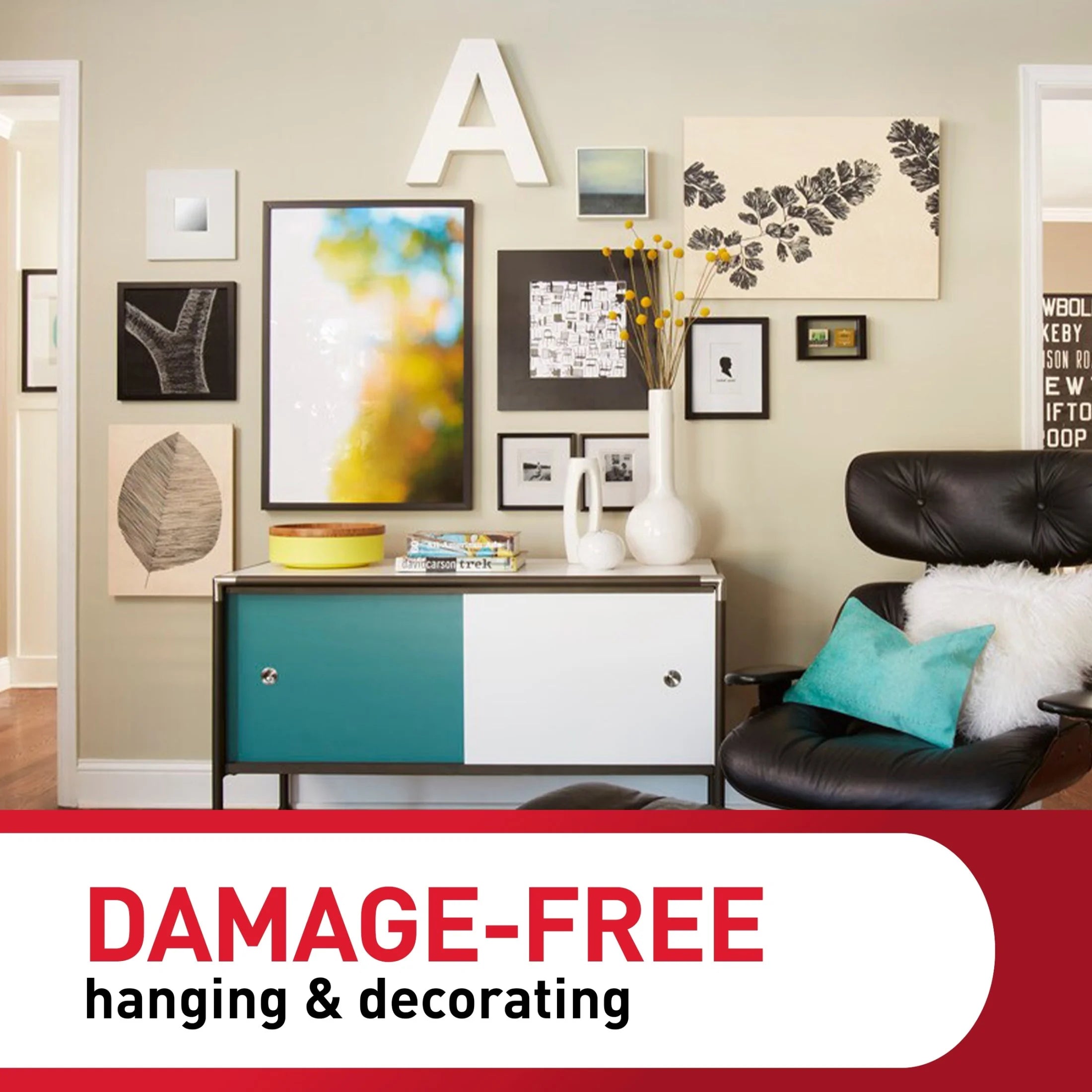 Narrow Picture Hangers, Holds 10 Lb, White, 4 Pairs Adhesive Strips
