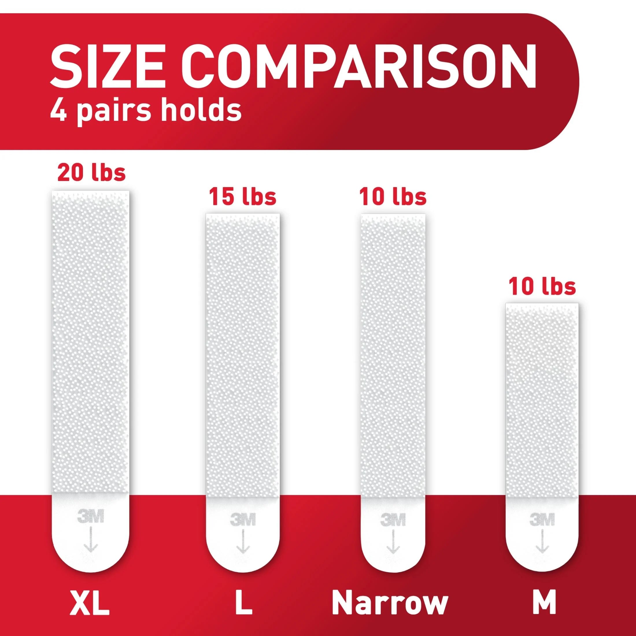 Narrow Picture Hangers, Holds 10 Lb, White, 4 Pairs Adhesive Strips